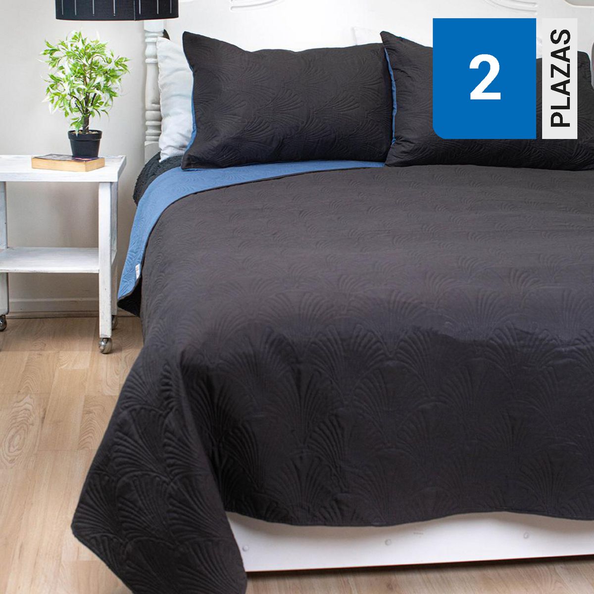 DORAL - Quilt 2 plazas Bicolor Negro/Azul 