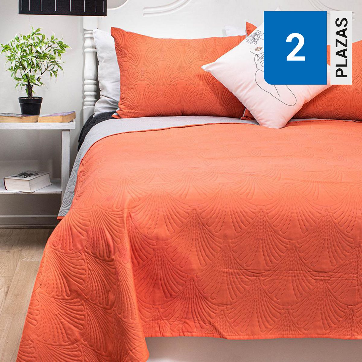 DORAL - Quilt 2 plazas Bicolor Coral/Gris 