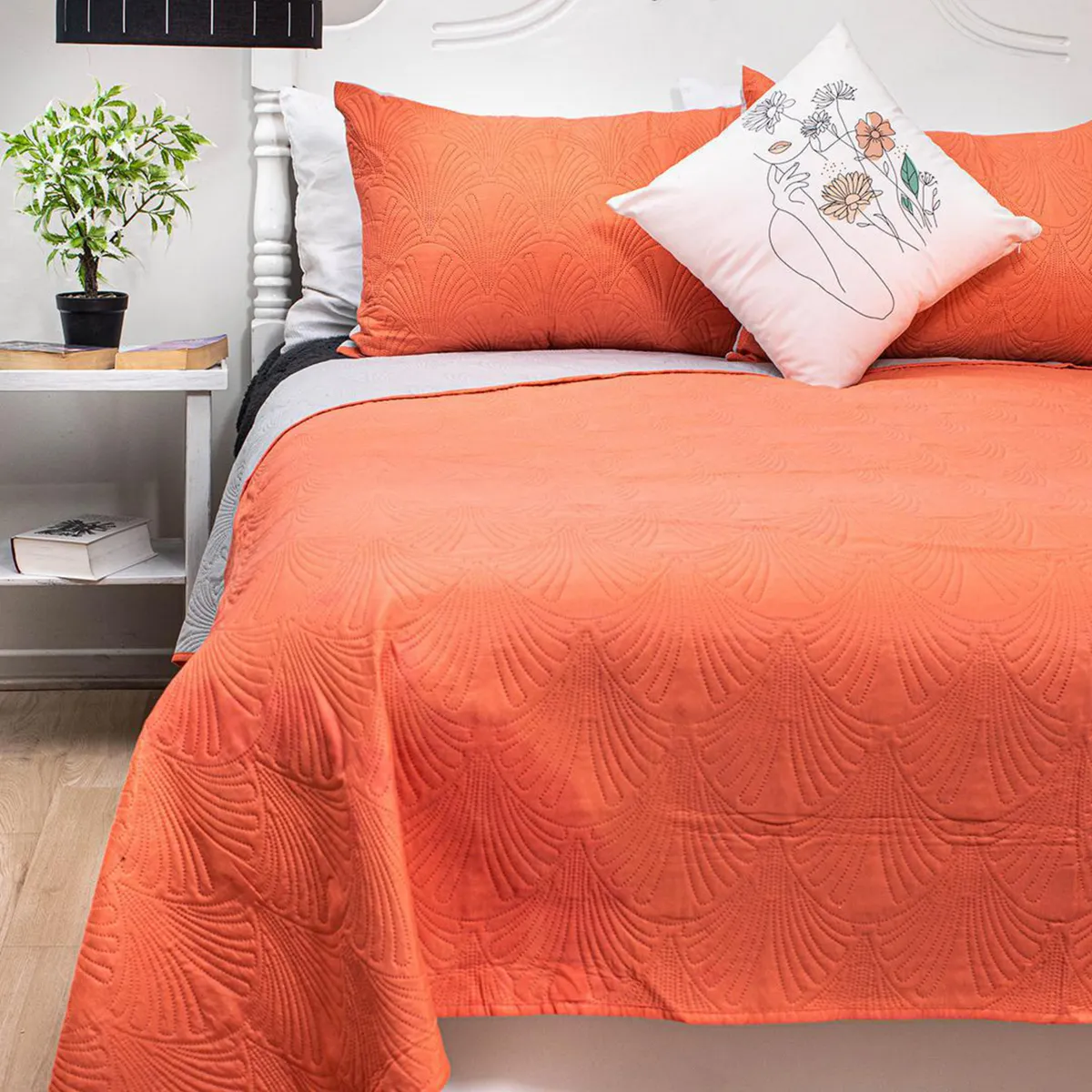 DORAL - Quilt 2 plazas Bicolor Coral/Gris 