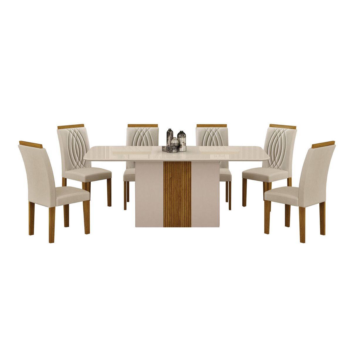 ALTAVISION - Juego de Comedor Doha 6 Sillas Mesa Rectangular 80x75x160 cm Blanco/Café