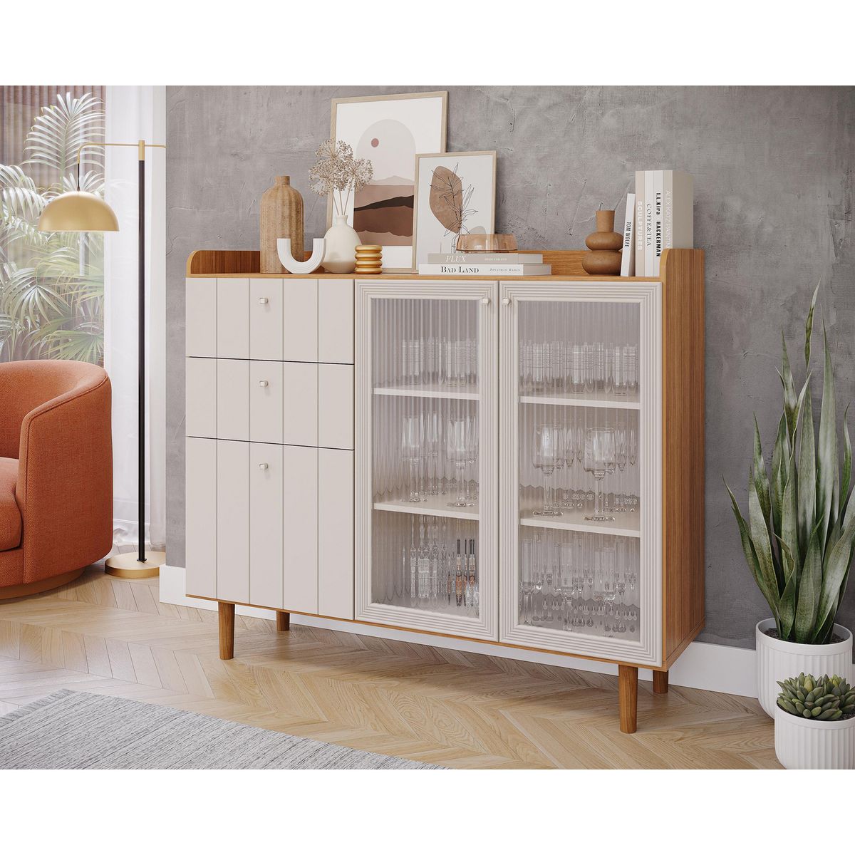DECOCASA - Buffet Lena Off White Natural 40.4x137x114.5 cm