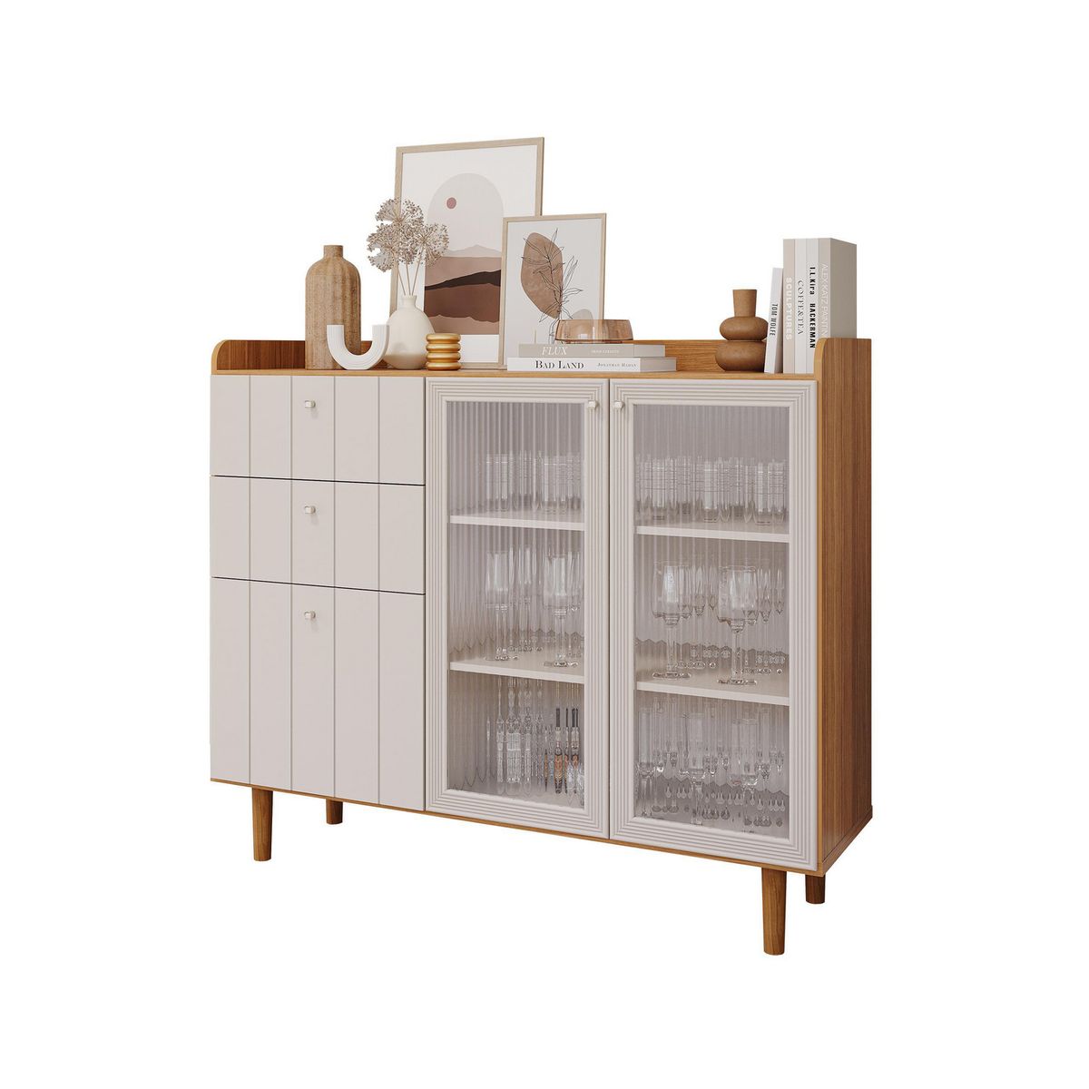 DECOCASA - Buffet Lena Off White Natural 40.4x137x114.5 cm