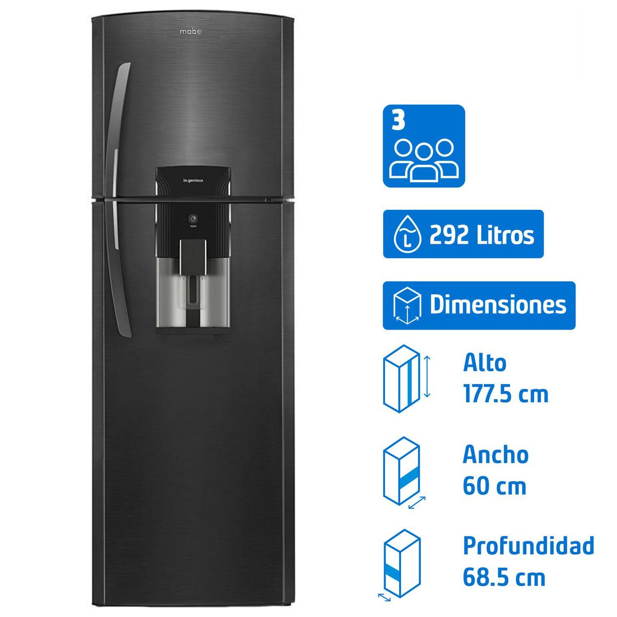 MABE - Refrigerador Top Freezer No Frost 292 Litros RMA300FWUC