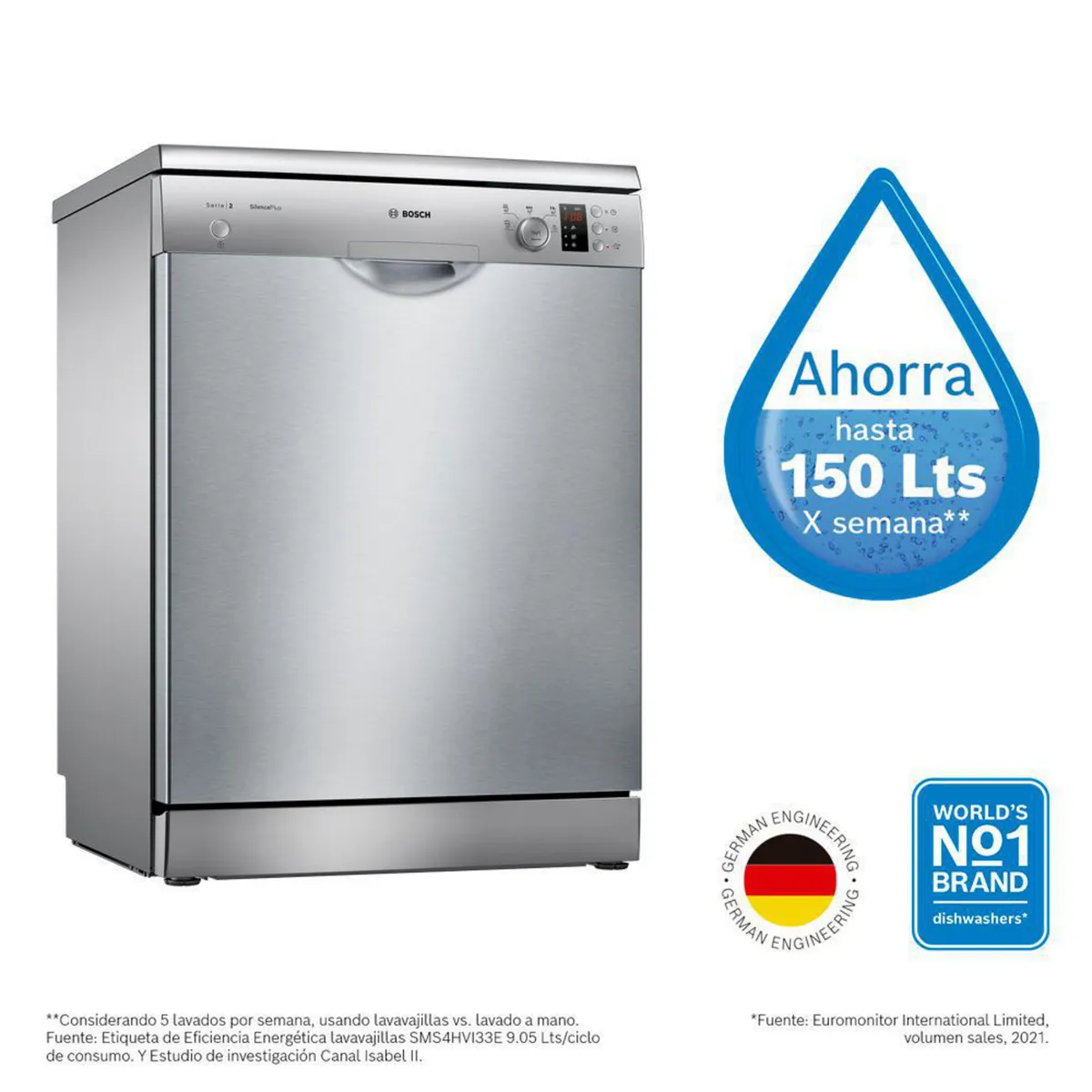 BOSCH - Lavavajillas 12 Cubiertos Gris SMS25AI05E