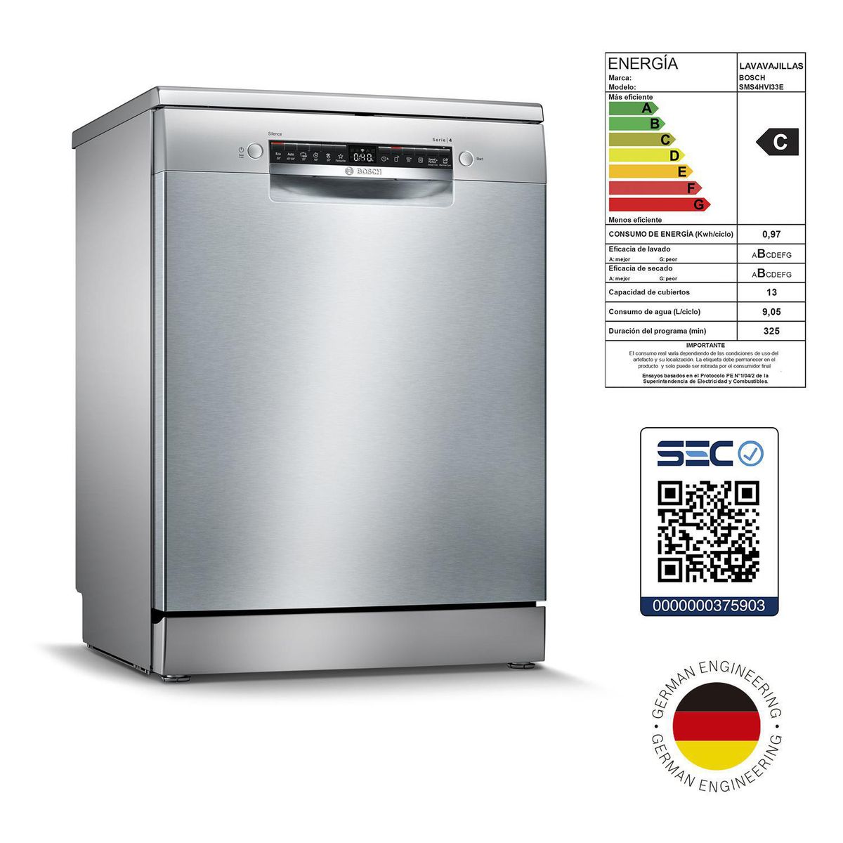 BOSCH - Lavavajillas 13 Cubiertos Gris SMS4HVI33E