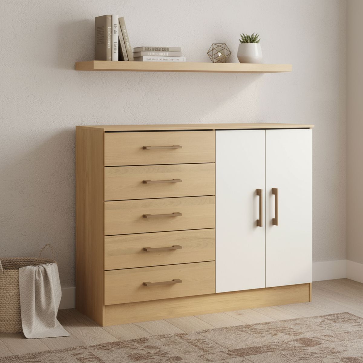 EXIT - Cómoda 5 Cajón 119x93x38 cm Roble Beige