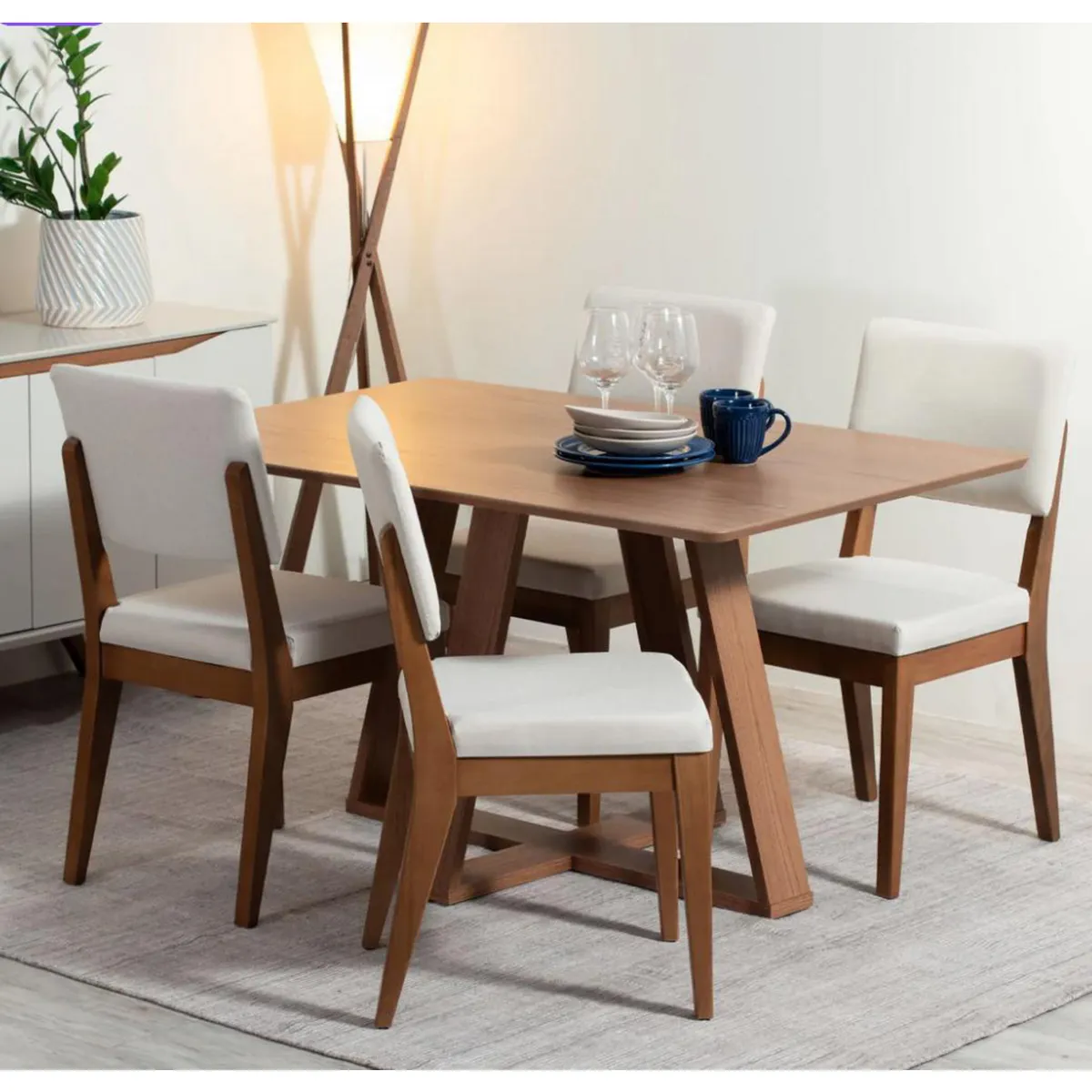 DECOCASA - Juego de Comedor Avena 4 Sillas Mesa Rectangular 90x74,4x135 cm Cafe