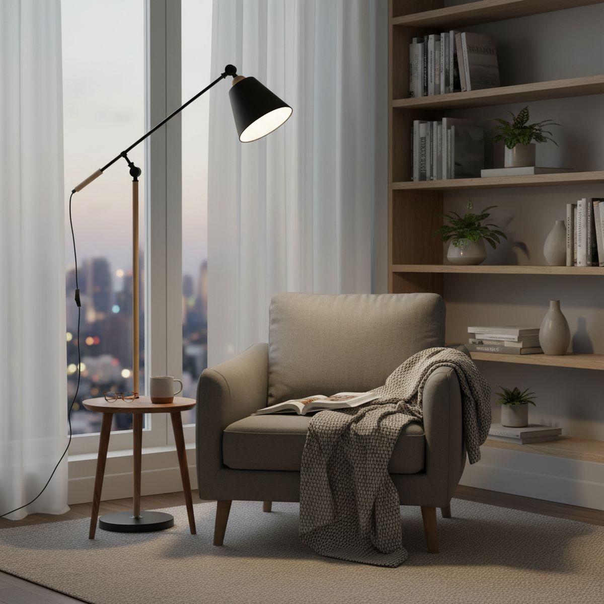 TEMPORA - Lámpara de Pie Negro 28x28 cm