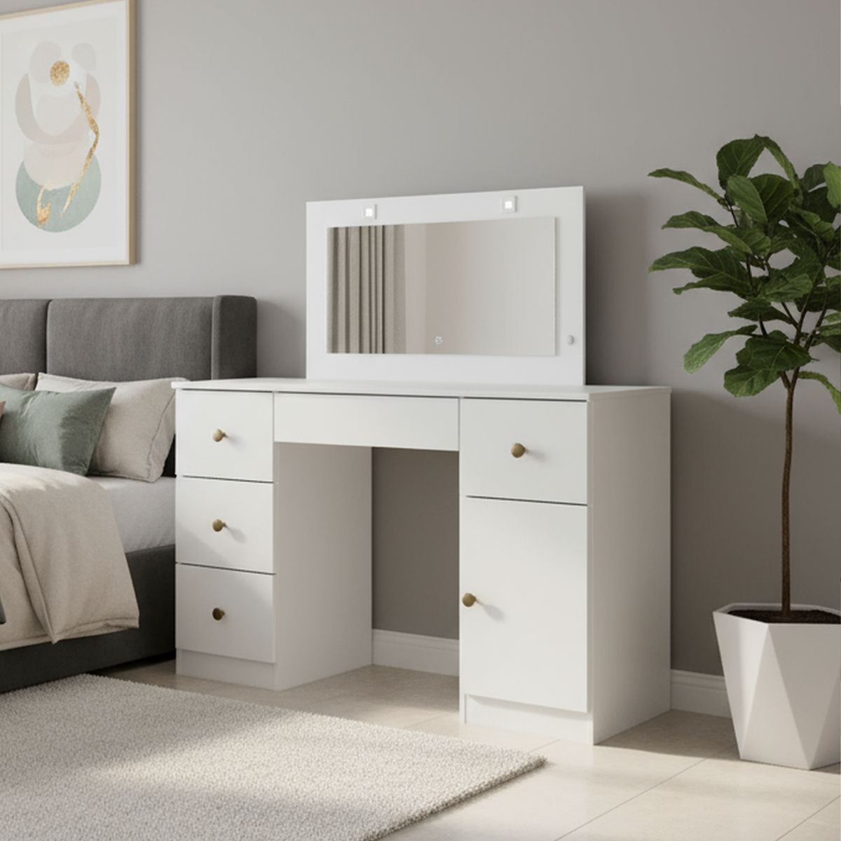 DI PORETTI - Tocador 1 Puerta 4 Cajón(es) Sonhos 121x137x48 cm Blanco