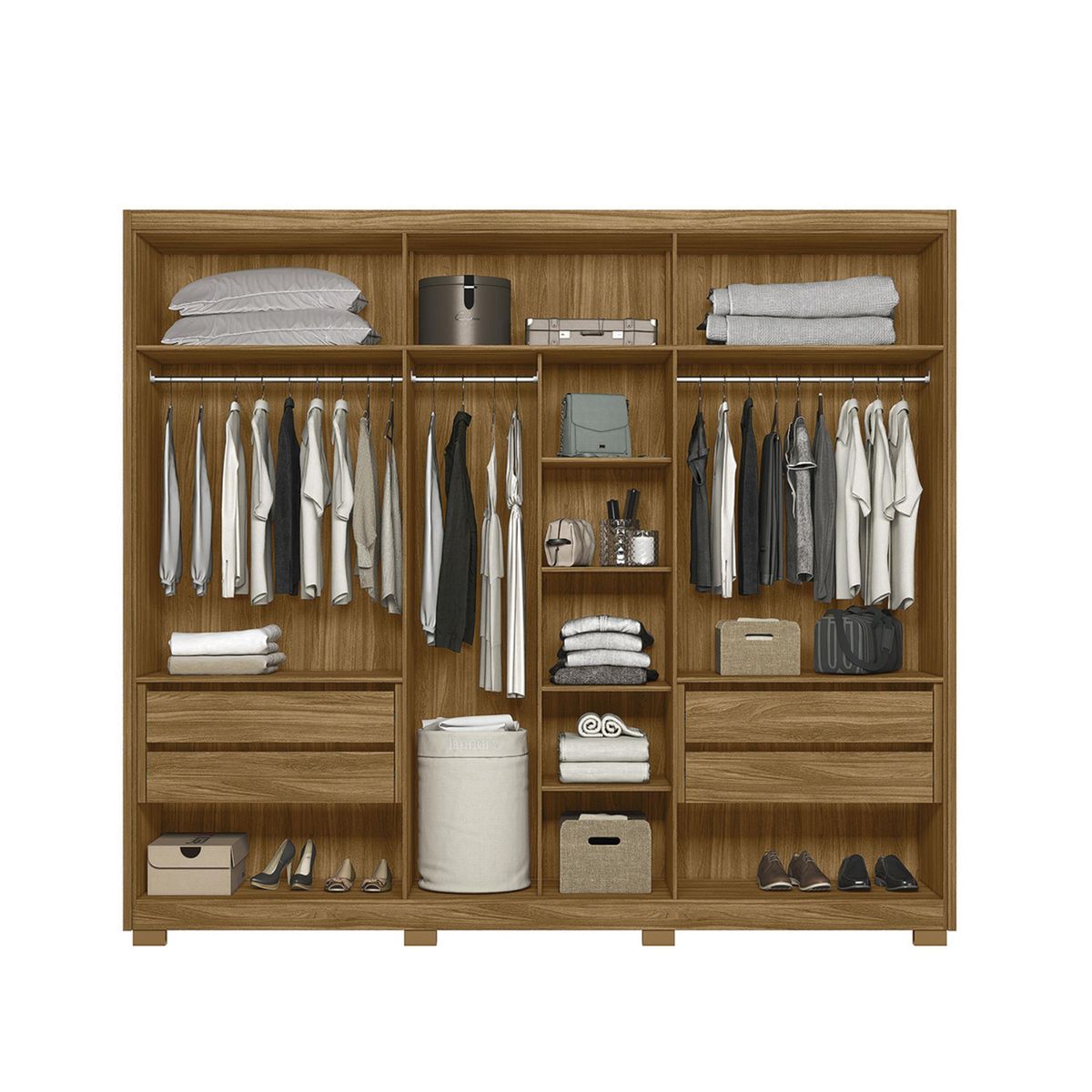 DI PORETTI - Clóset Araguaia 6 Puerta(s) 4 Cajón(es) 8 Repisa(s) 260x230x52 cm Café/Blanco