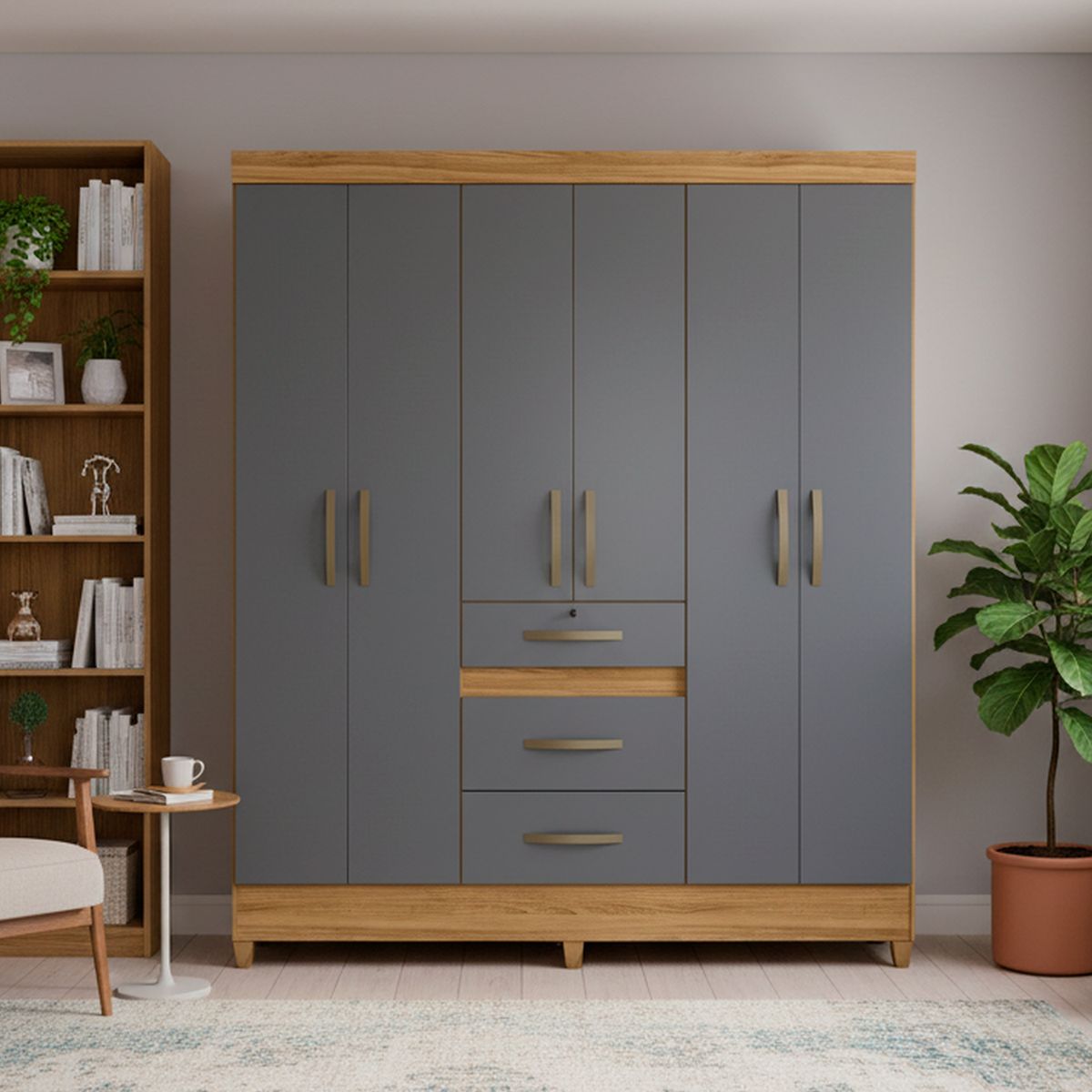 DI PORETTI - Clóset Itatiba 6 Puerta(s) 3 Cajón(es) 6 Repisa(s) 165x204x47 cm Café/Gris