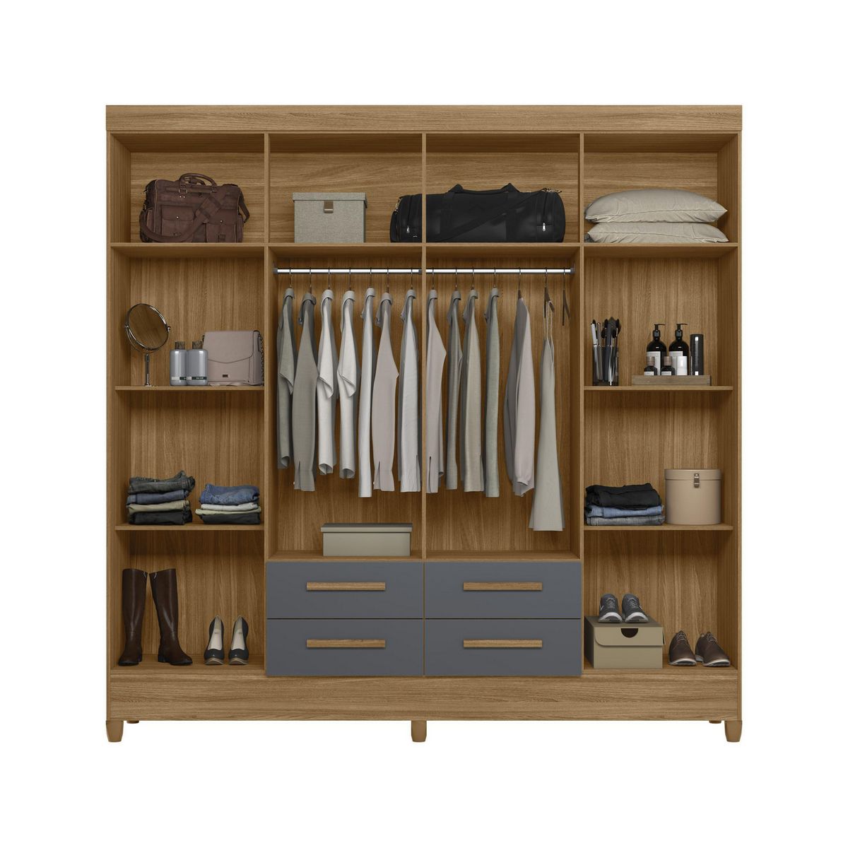 DI PORETTI - Closet Florida 8 Puerta(s) 4 Cajón(es) 3 Repisa(s) 204x204x47 cm Café/Gris