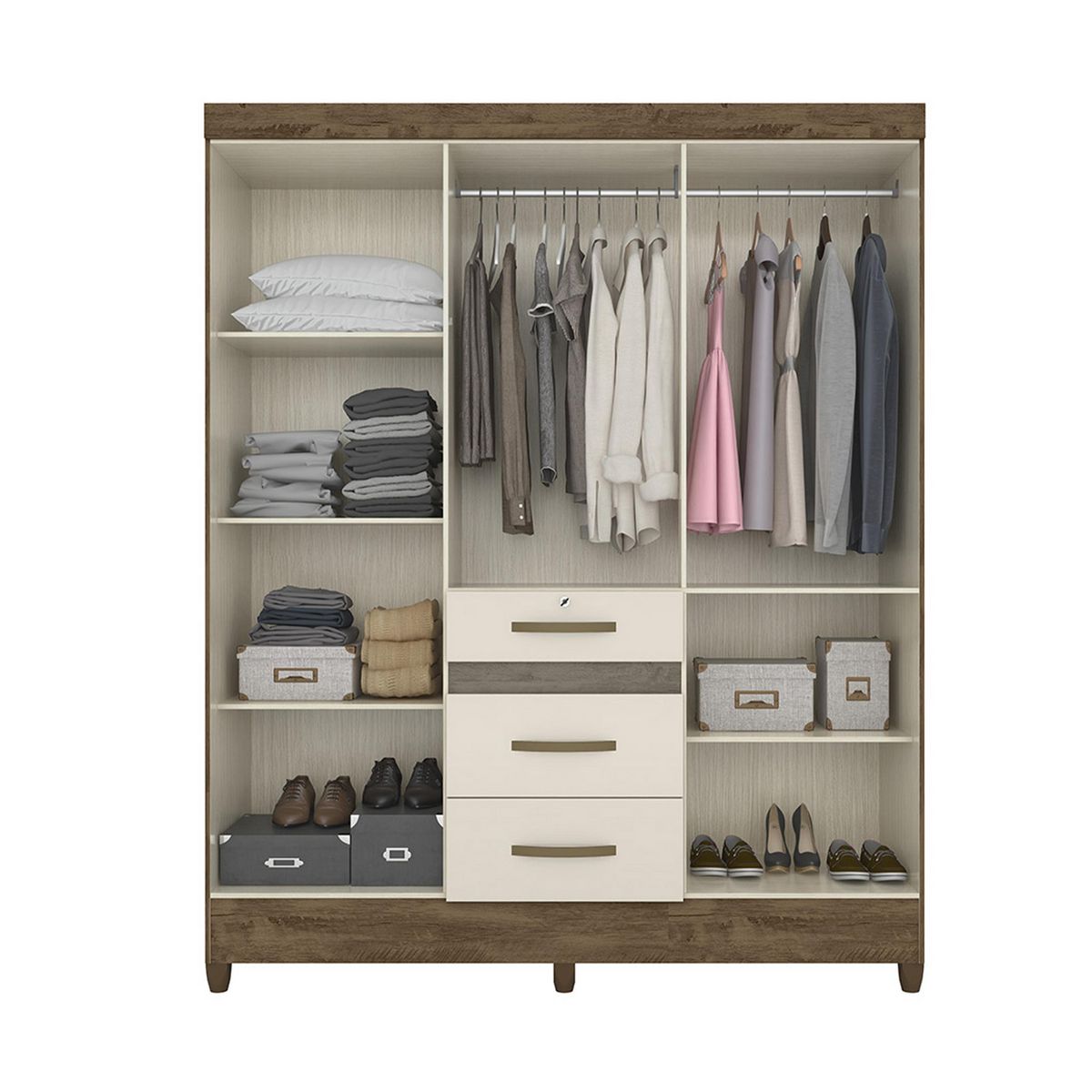 DI PORETTI - Clóset Itatiba 6 Puerta(s) 3 Cajón(es) 6 Repisa(s) 165x204x47 cm Café/Blanco