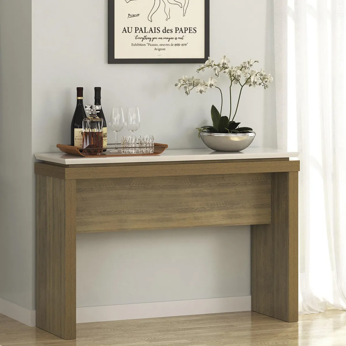 EXIT - Mesa de arrimo Luna Pino/beige 120x33x79.5 cm