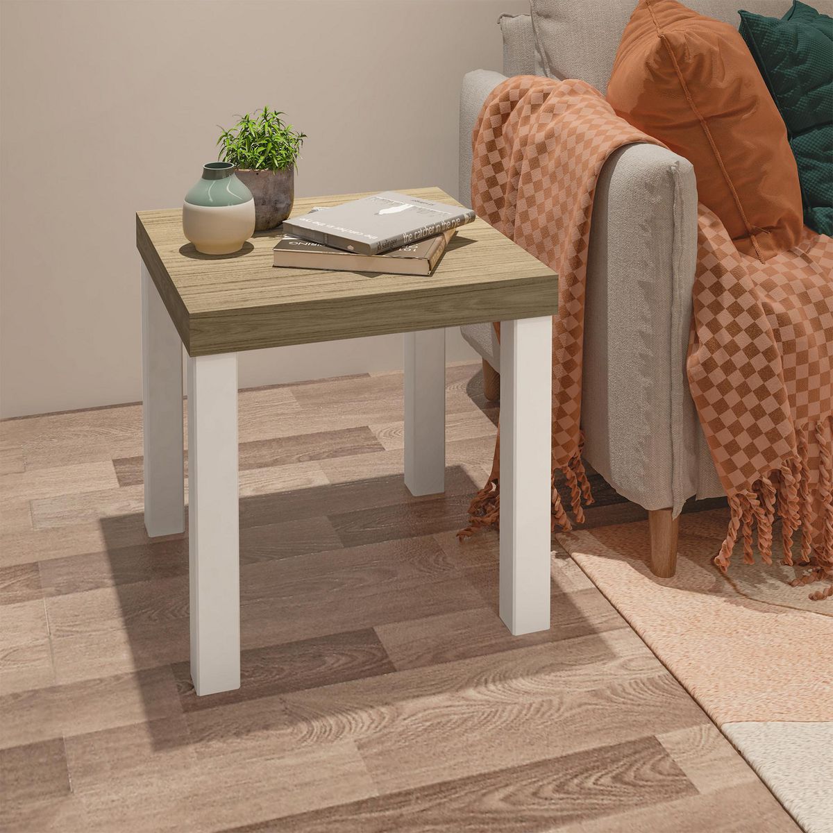 EXIT - Mesa lateral UP Roble/beige 45x45x45 cm