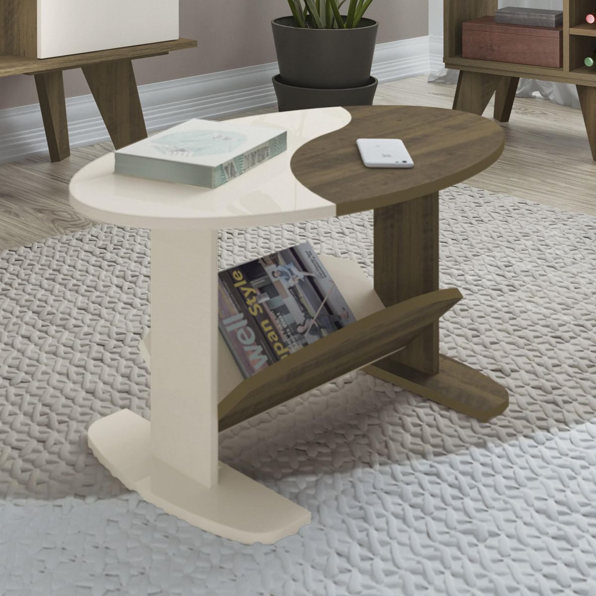 EXIT - Mesa de centro Isis Pino/beige 80x45x40 cm