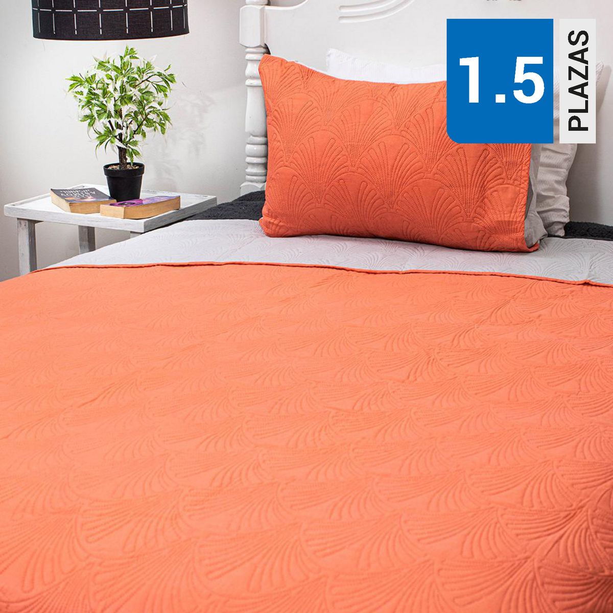 DORAL - Quilt 1.5 plazas Liso Coral/gris 