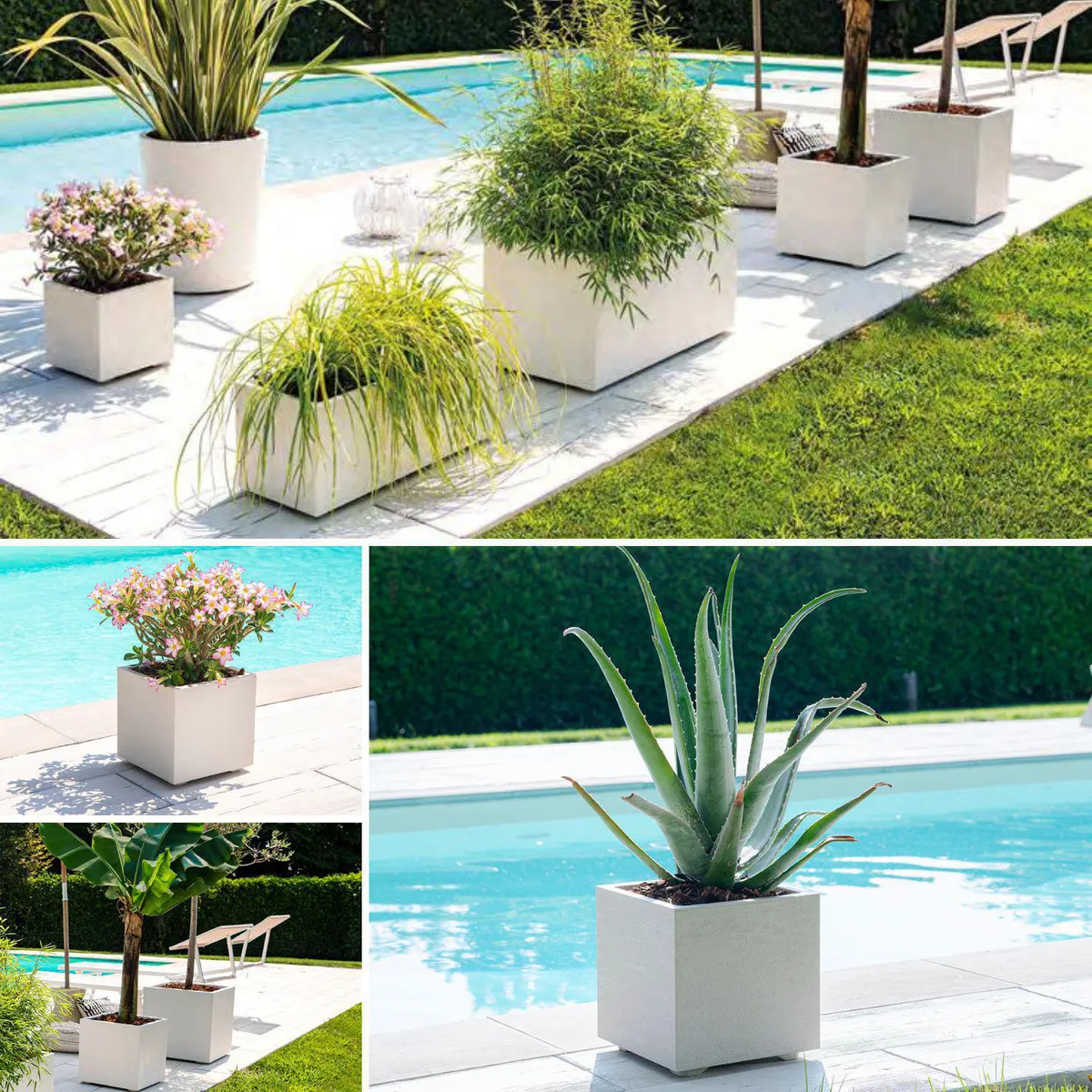 DEROMA - Macetero Cubo de Polipropileno 39x39 cm Crema