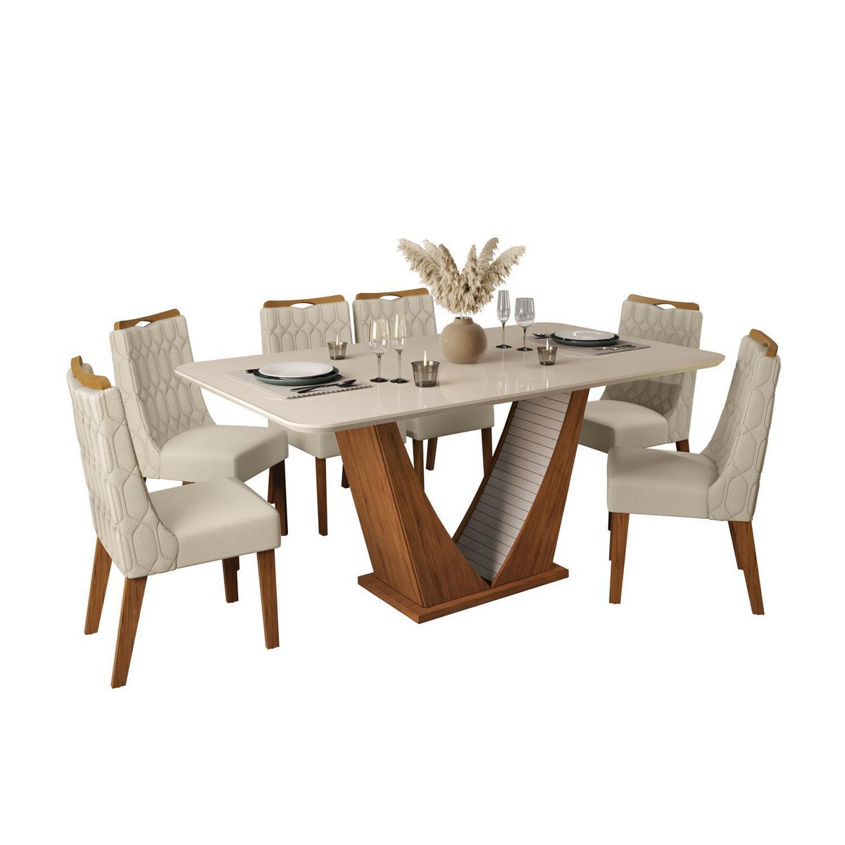 ALTAVISION - Juego de Comedor Dalila 6 Sillas Mesa Rectangular 90x80x170 cm Blanco