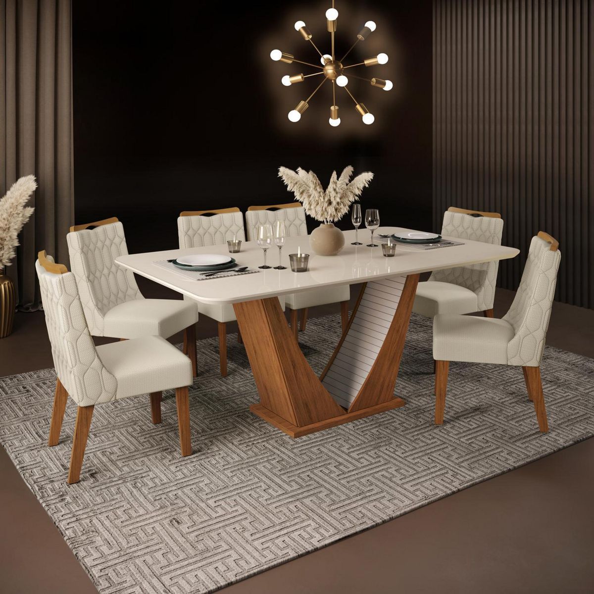 ALTAVISION - Juego de Comedor Dalila 6 Sillas Mesa Rectangular 90x80x170 cm Blanco