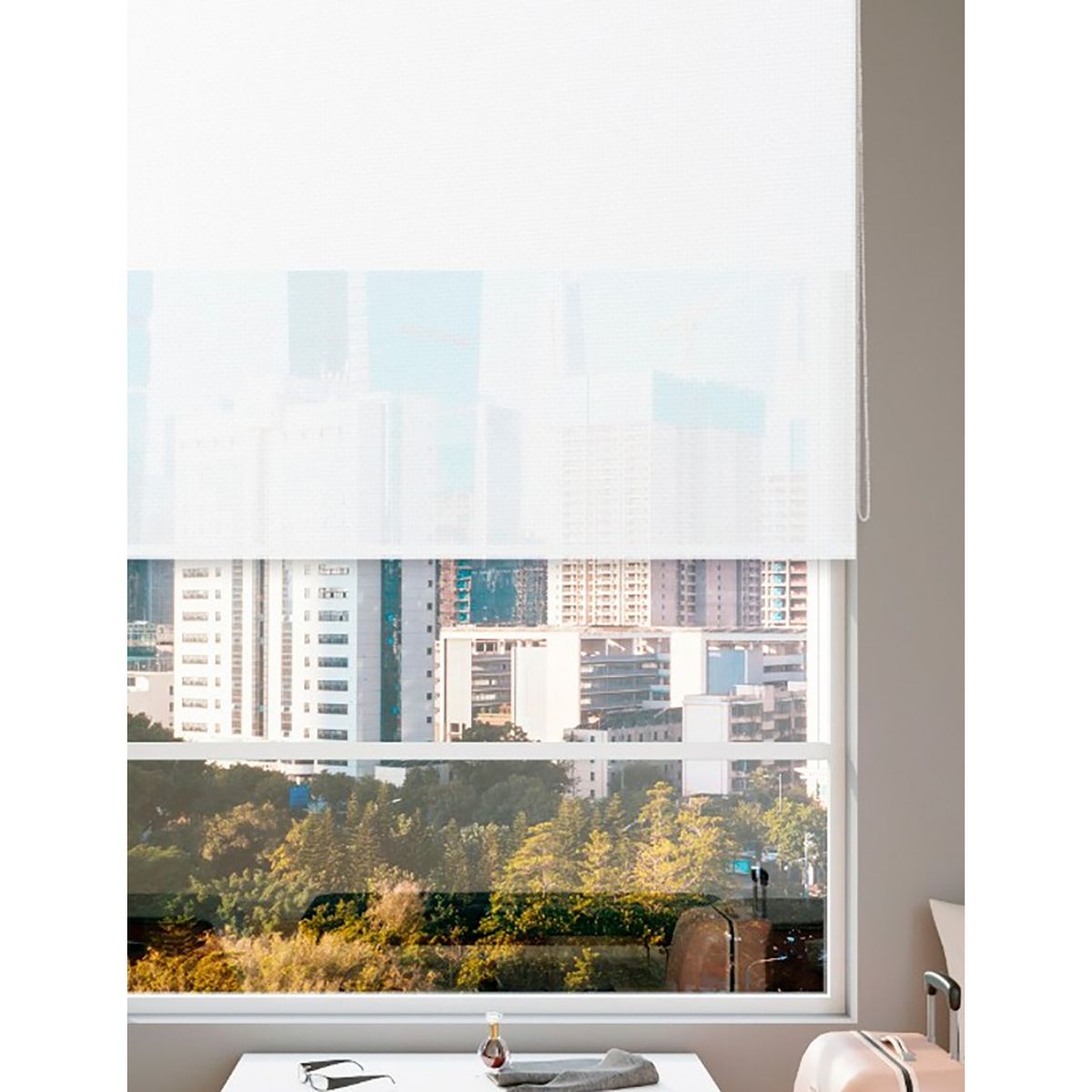 JUST HOME COLLECTION - Cortina Roller Doble Poliéster blanco