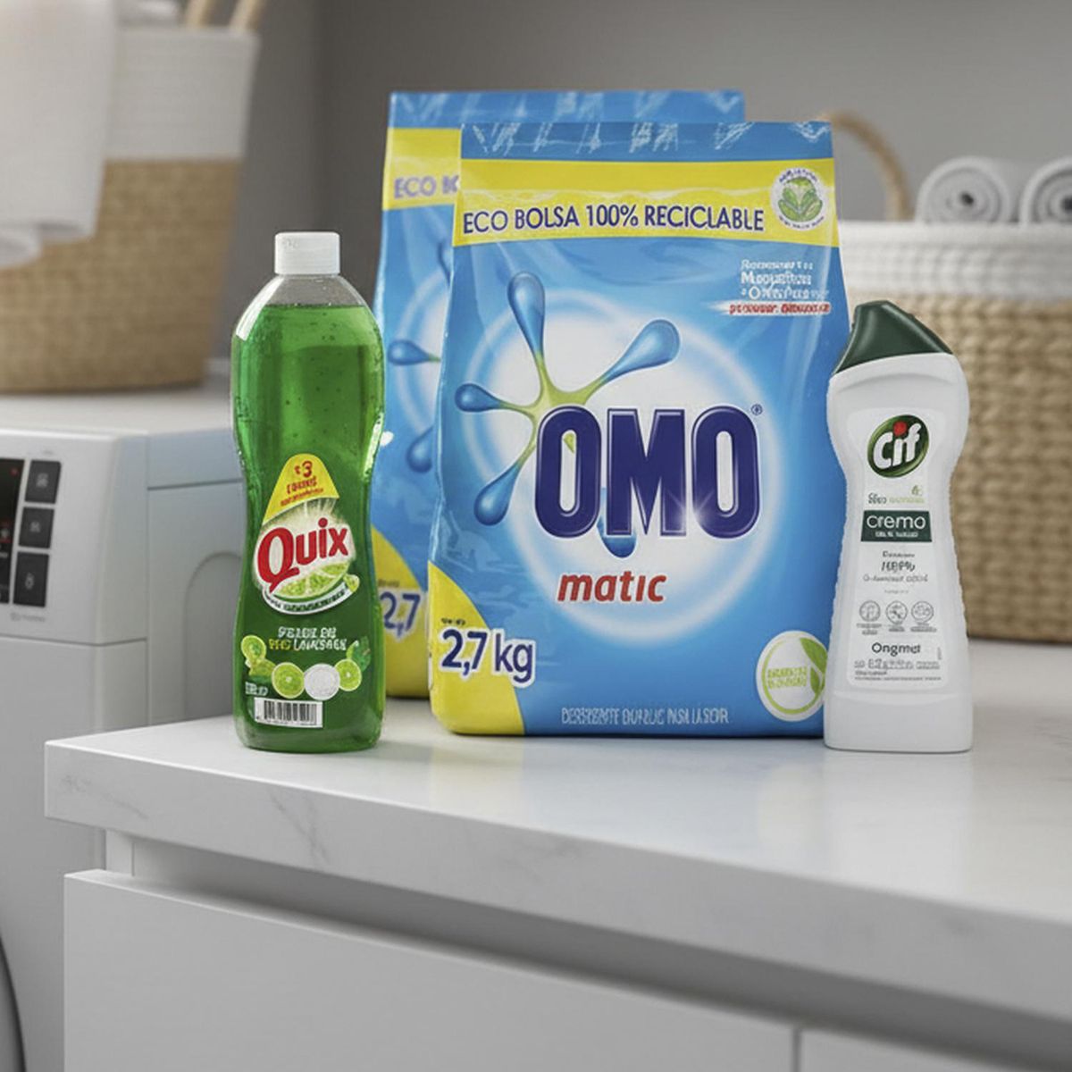 OMO - Pack Omo Limpieza Total: Detergente 2x2.7kg Quix 500ml Cif 375ml