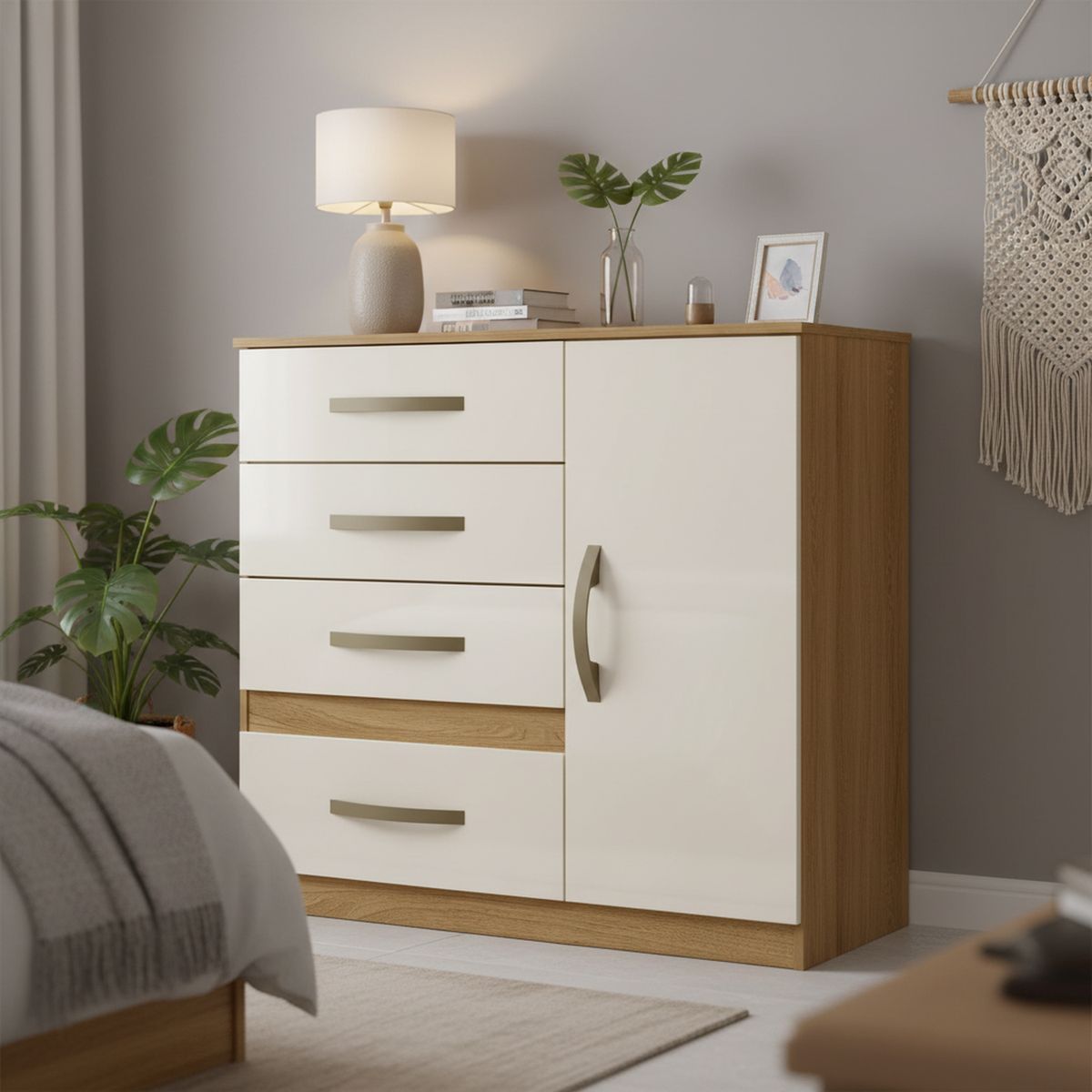 ALTAVISION - Cómoda 1 Puerta 4 Cajón(es) Venus 98x100x47 cm Café / blanco