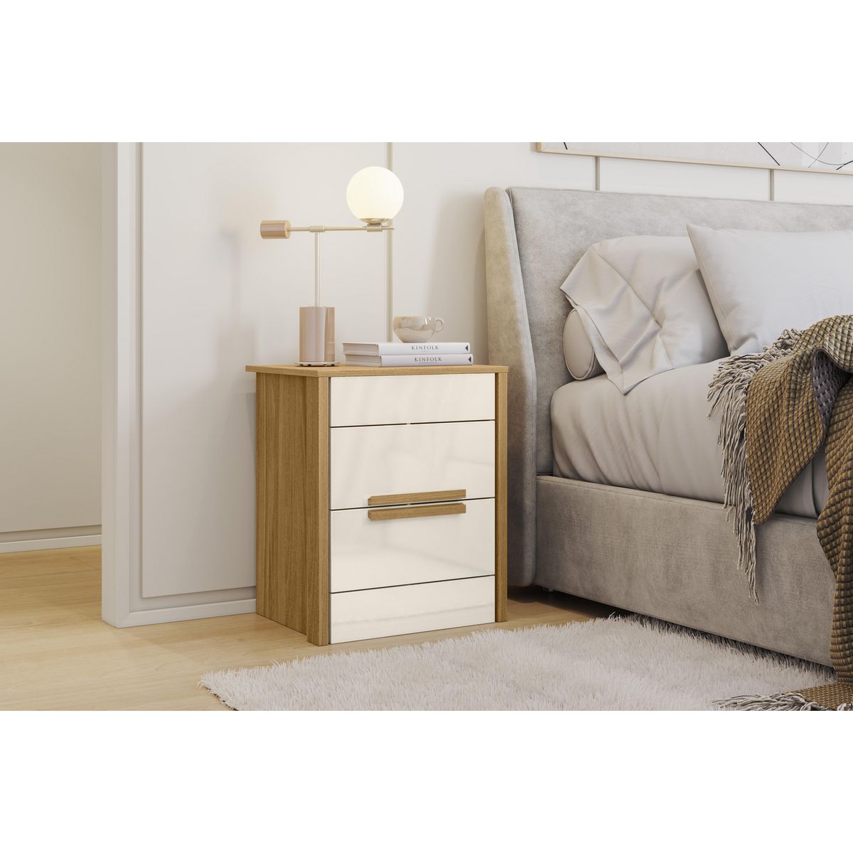 ALTAVISION - Velador 2 Cajón(es) Dhara 51x61x39 cm Café / blanco