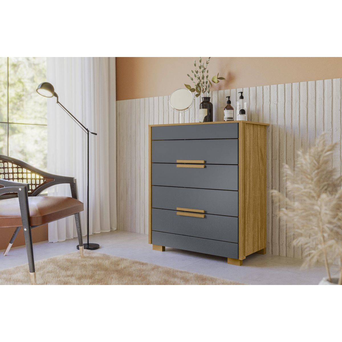 ALTAVISION - Cómoda 4 Cajón(es) Dhara 86x103x47 cm Café / gris