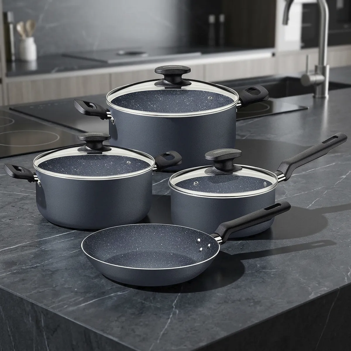 TRAMONTINA - Batería de Cocina 7 Piezas Aluminio Cook Desing Azul