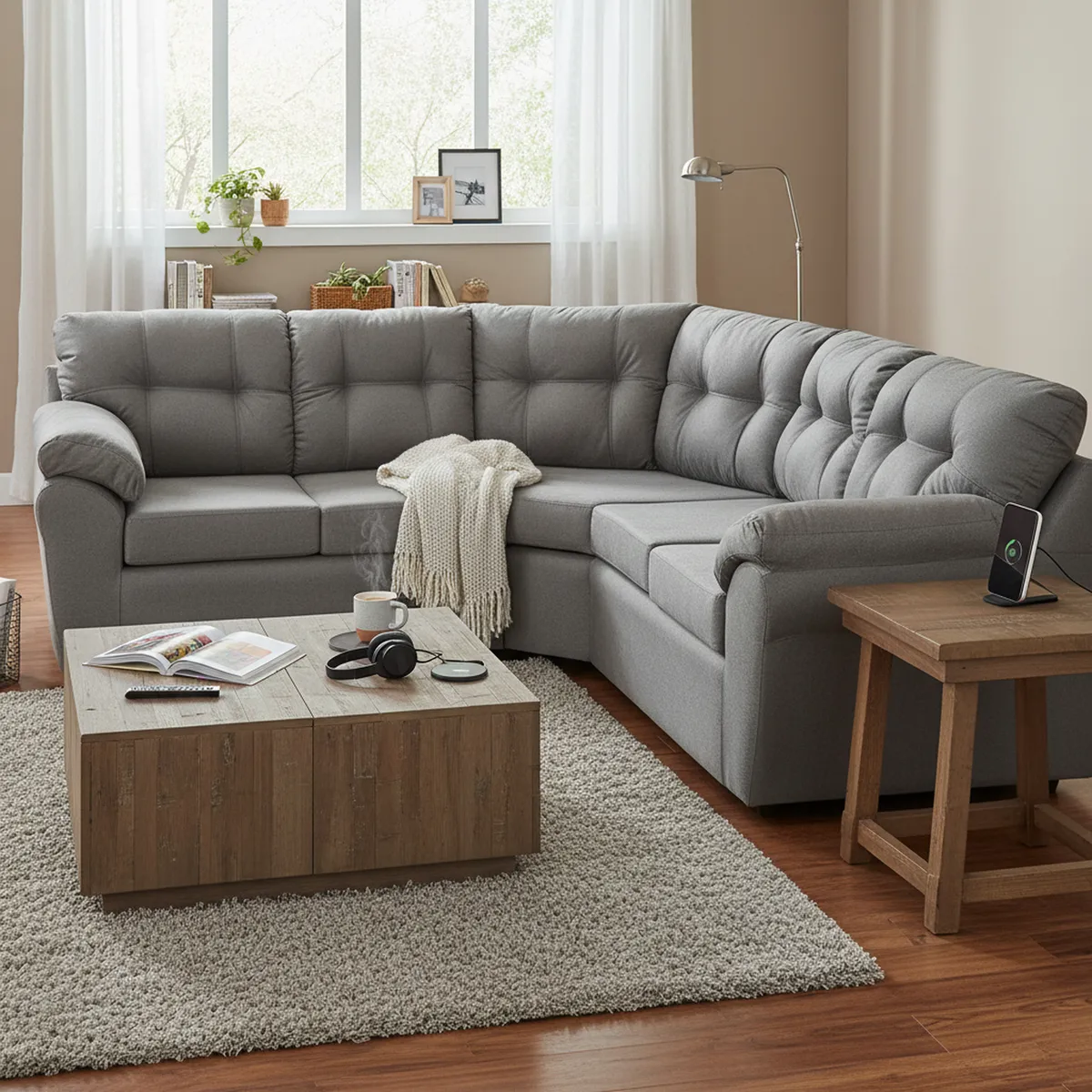 DECOOUTLET - Sofá Seccional 5 cuerpos Polonia 190x90x180 cm Gris