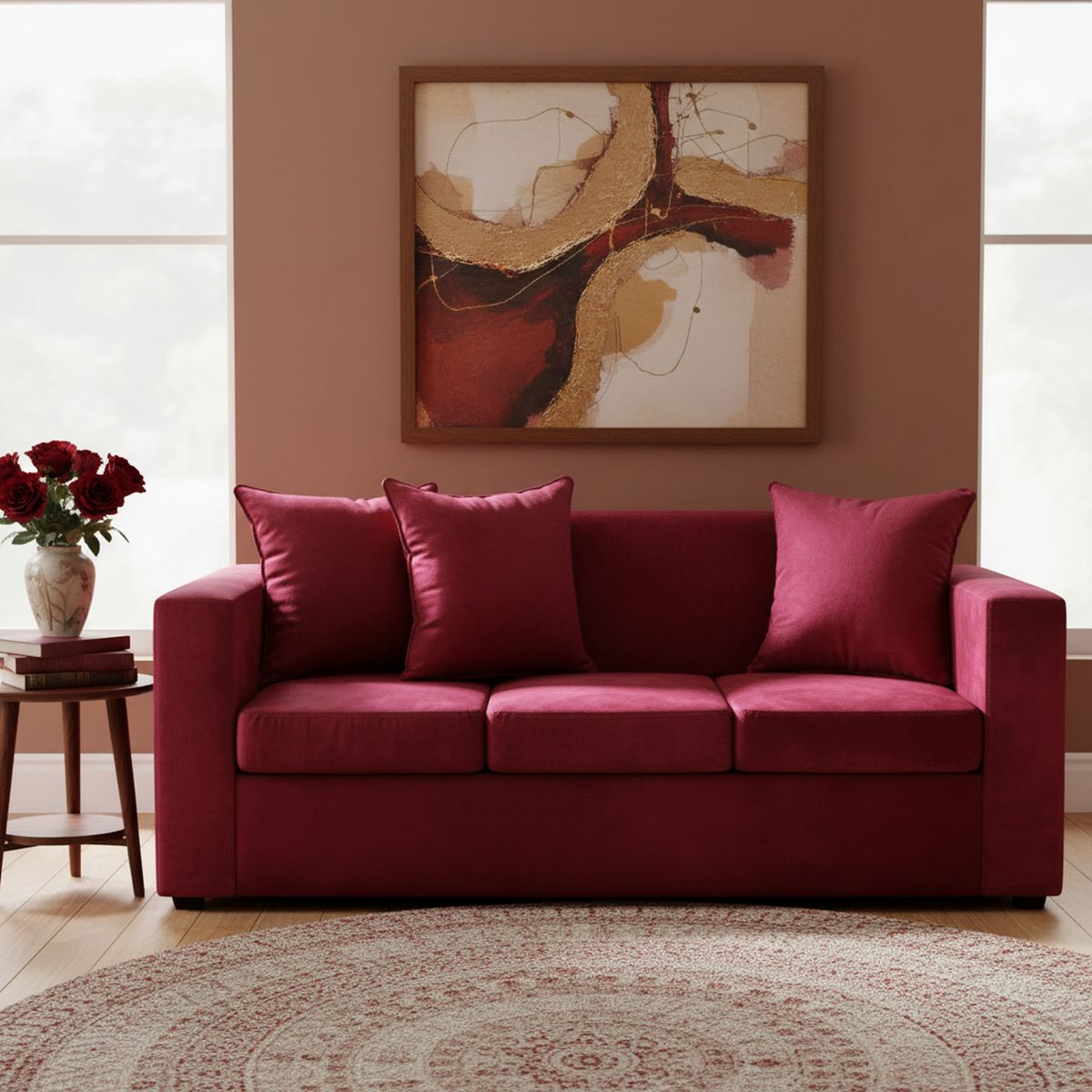 DECOOUTLET - Sofá 3 cuerpos Turin 80x87x186 cm Burdeo