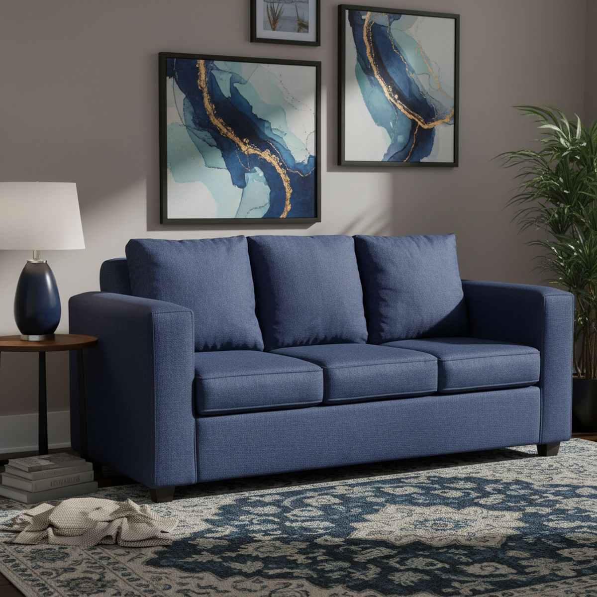 DECOOUTLET - Sofá 3 cuerpos Turin 80x87x186 cm Azul