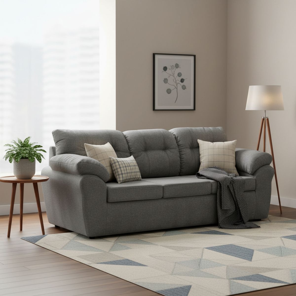 DECOOUTLET - Sofá 3 cuerpos Polonia 75x90x183 cm Gris medio