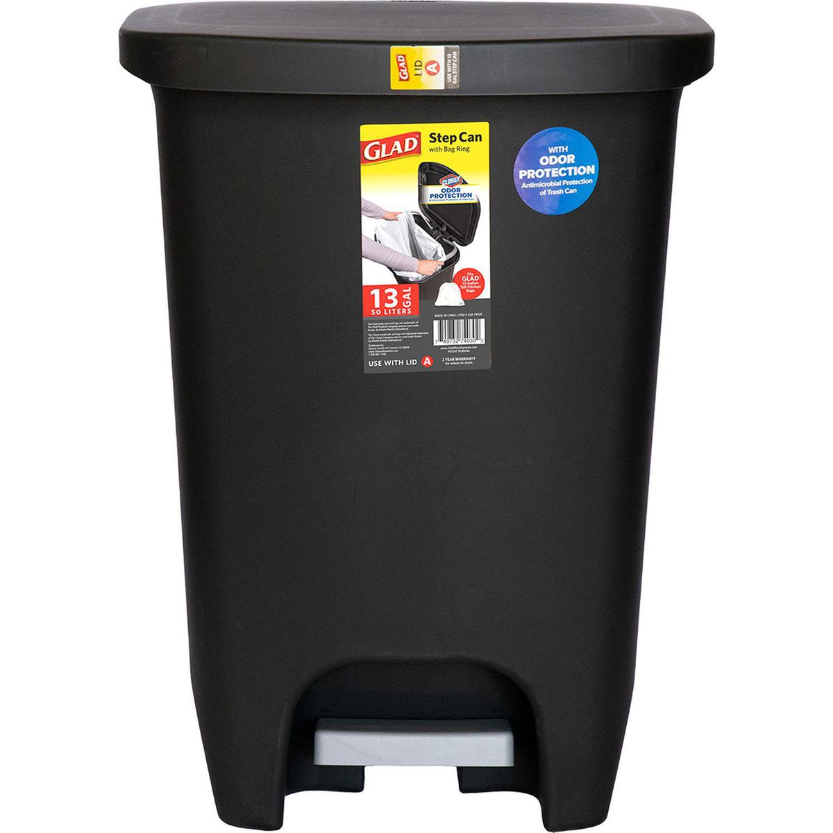 GLAD - Basurero 50 Litros Plástico Negro