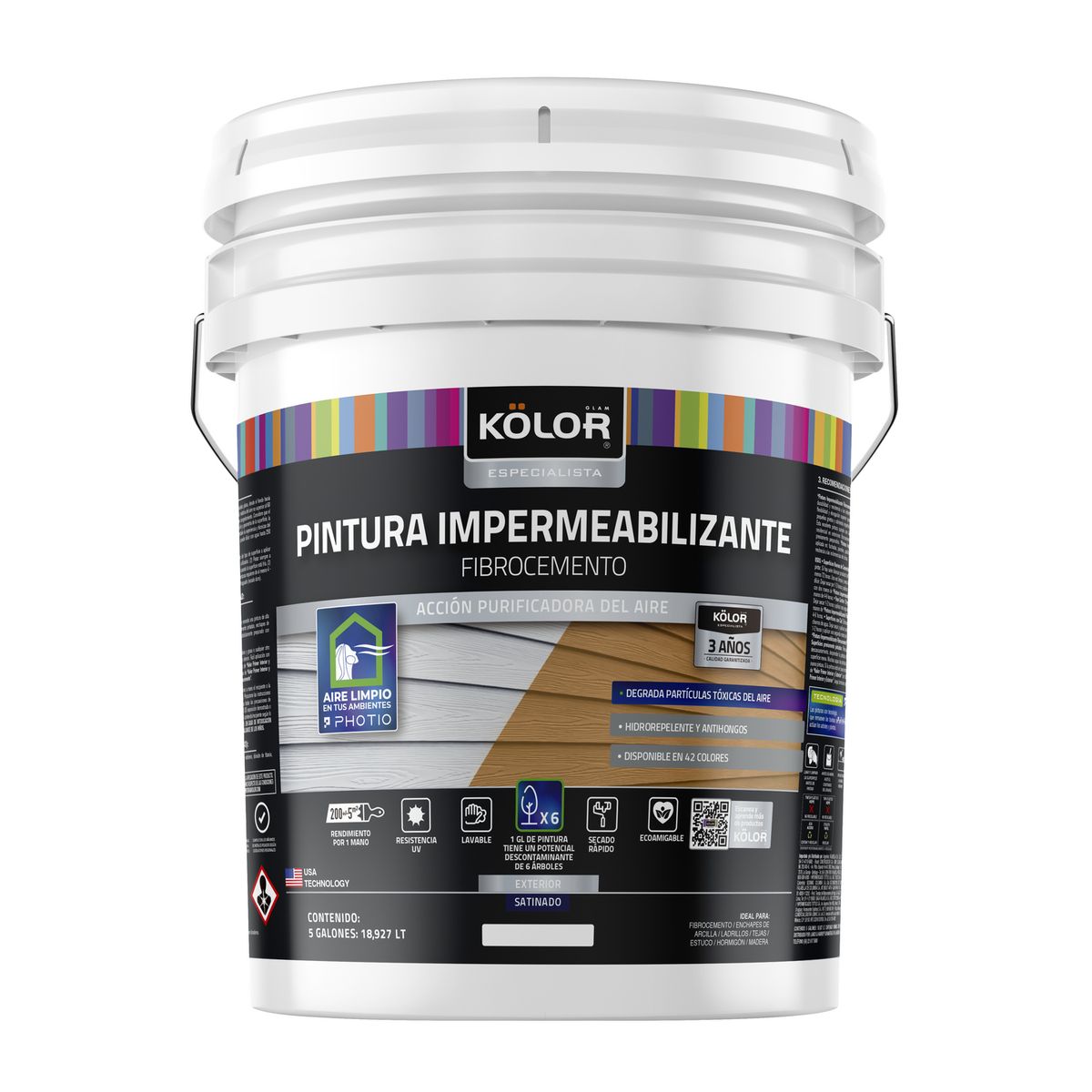 KOLOR - Pintura Impermeabilizante Fibrocemento Photio Blanco 5 gl
