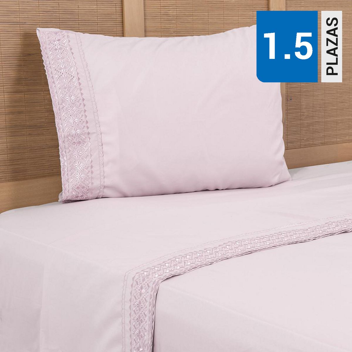 PLUMETTI - Sábana Bordadas 1.5 plazas 144 Hilos Rosado