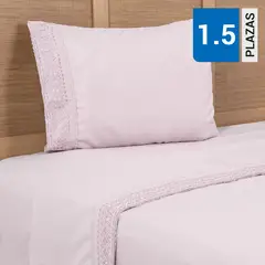 PLUMETTI - Sábana Bordadas 1.5 plazas 144 Hilos Rosado
