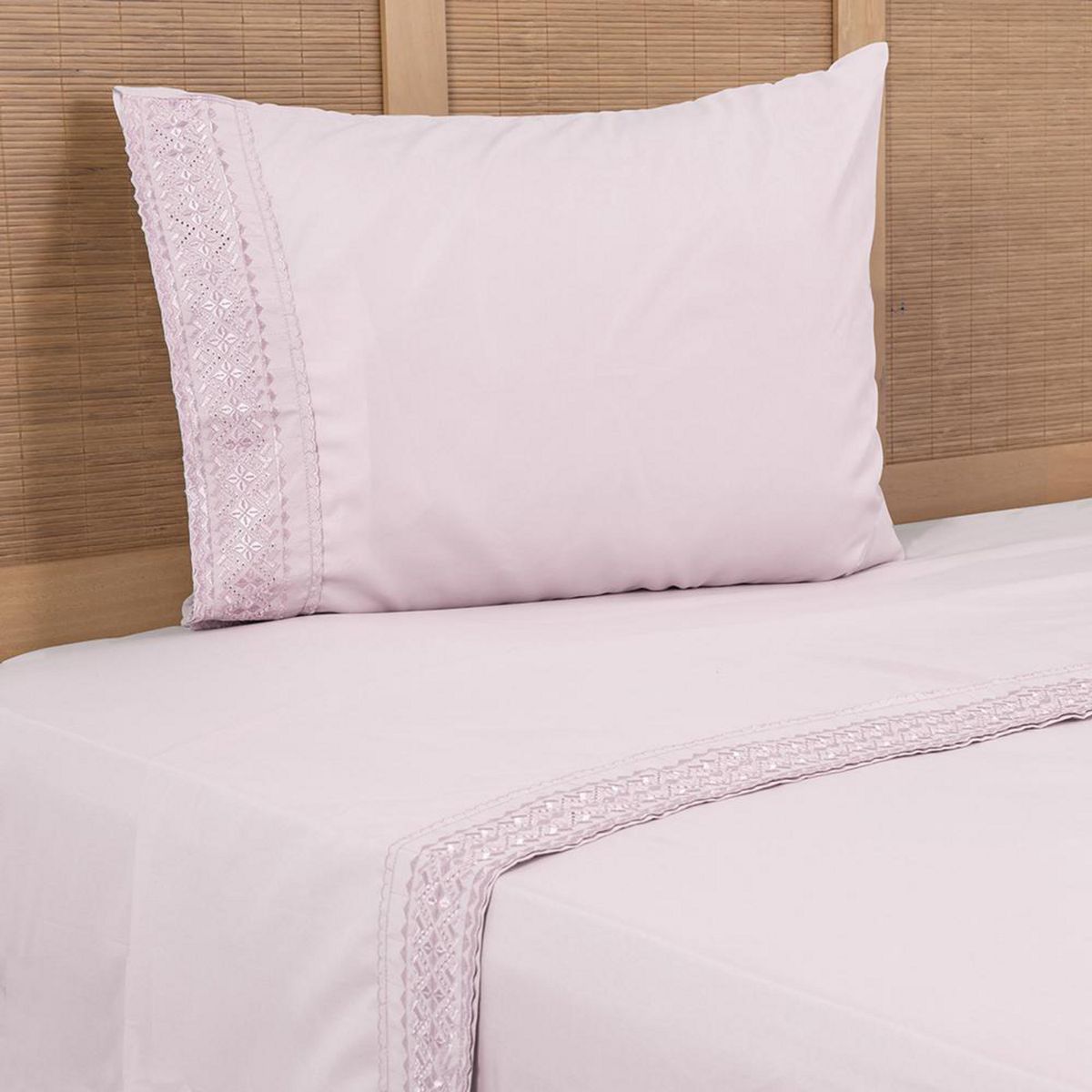 PLUMETTI - Sábana Bordadas 1.5 plazas 144 Hilos Rosado