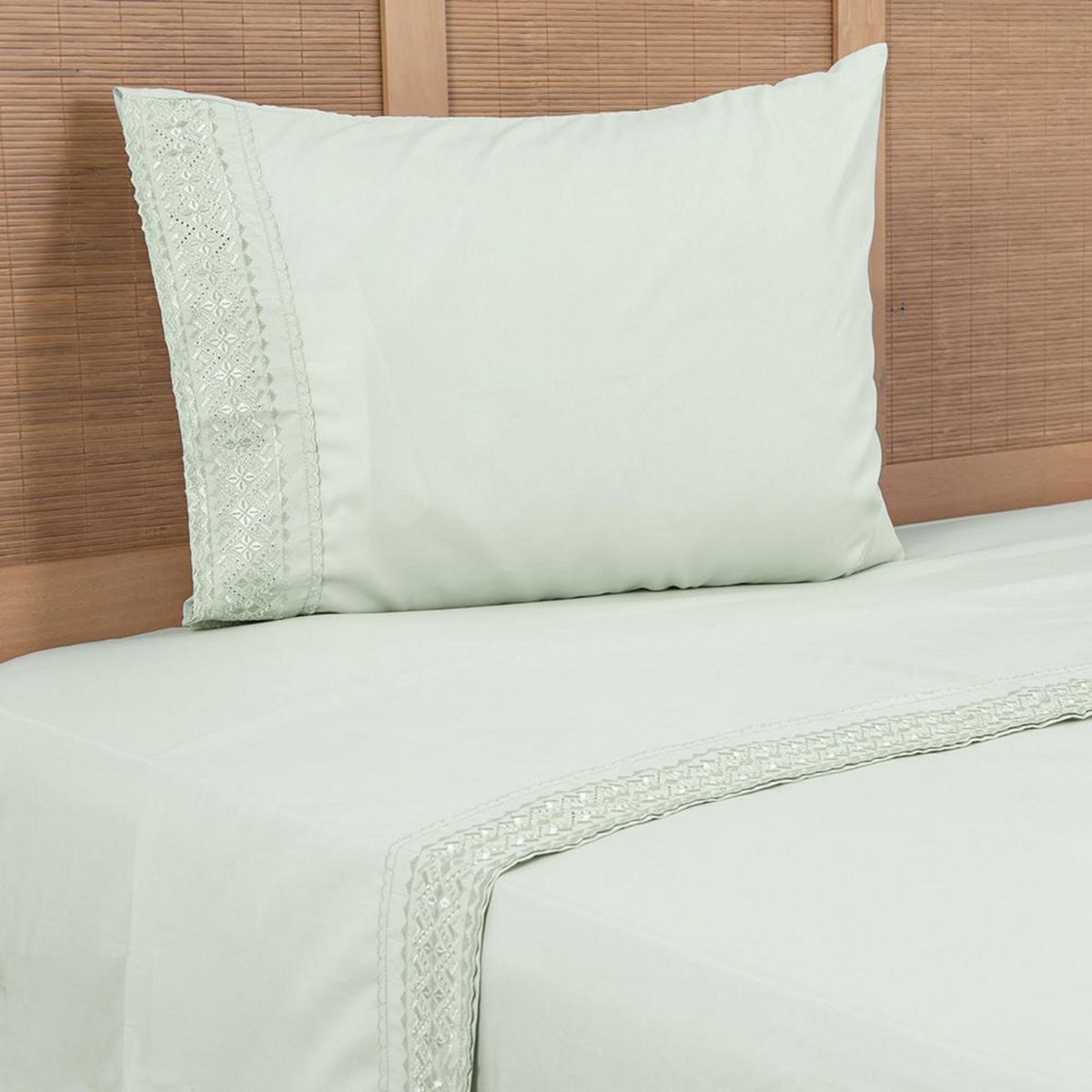 PLUMETTI - Sábana Bordadas 1.5 plazas 144 Hilos Verde