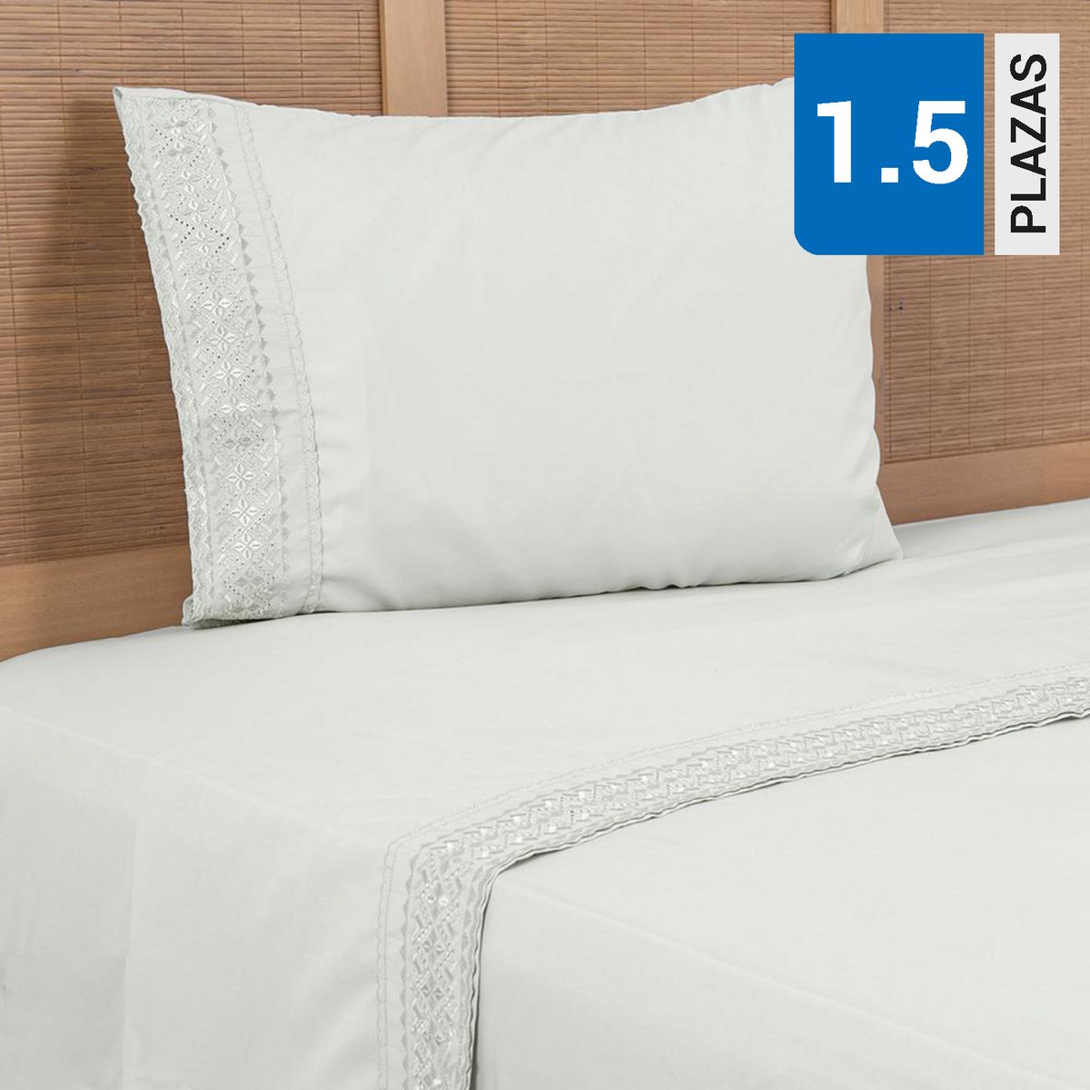 PLUMETTI - Sábana Bordadas 1.5 plazas 144 Hilos Celeste