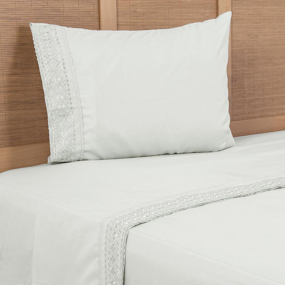 PLUMETTI - Sábana Bordadas 1.5 plazas 144 Hilos Celeste