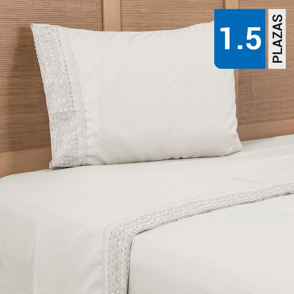 PLUMETTI - Sábana Bordadas 1.5 plazas 144 Hilos Beige