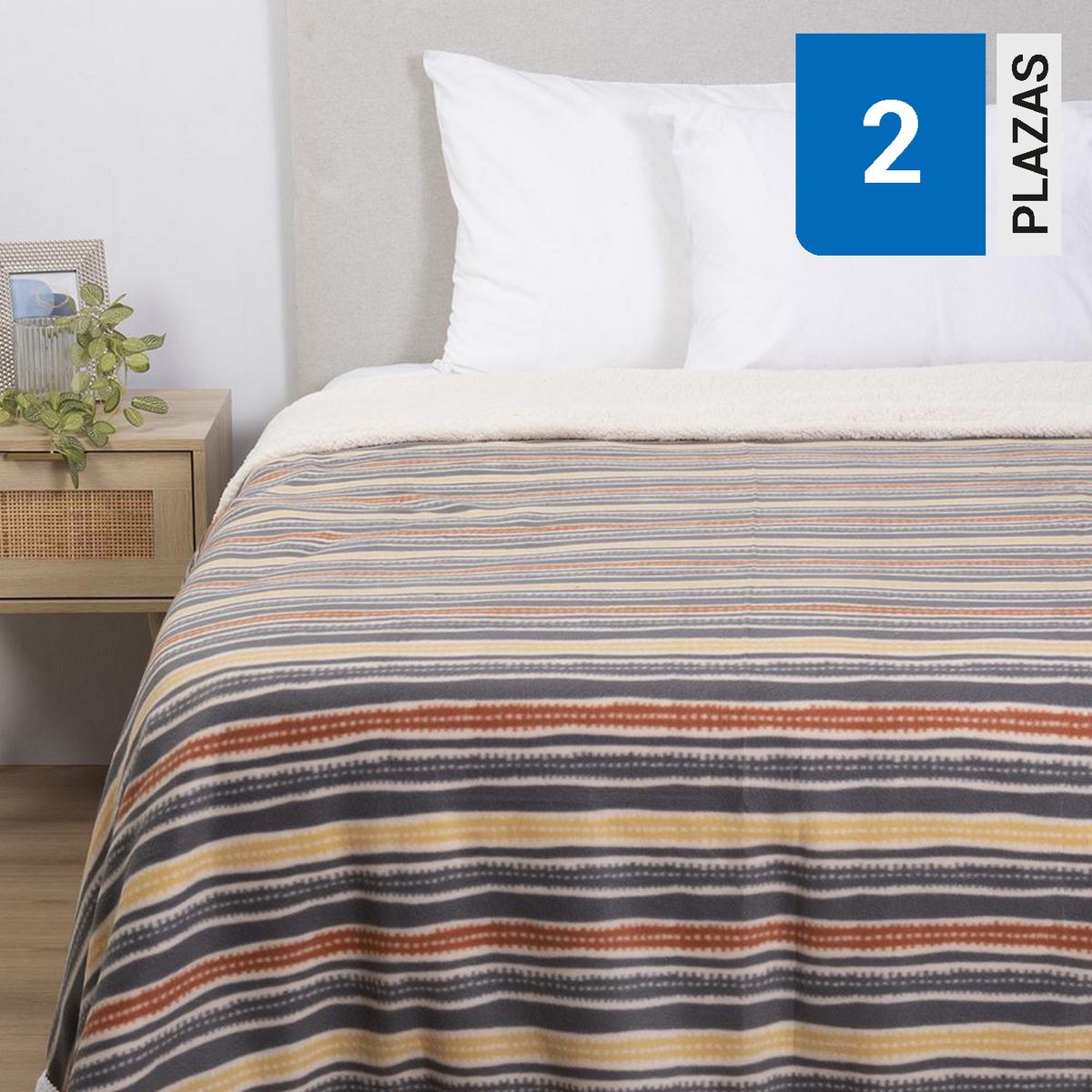 MASHINI - Frazada Polar Sherpa 2 plazas Multicolor