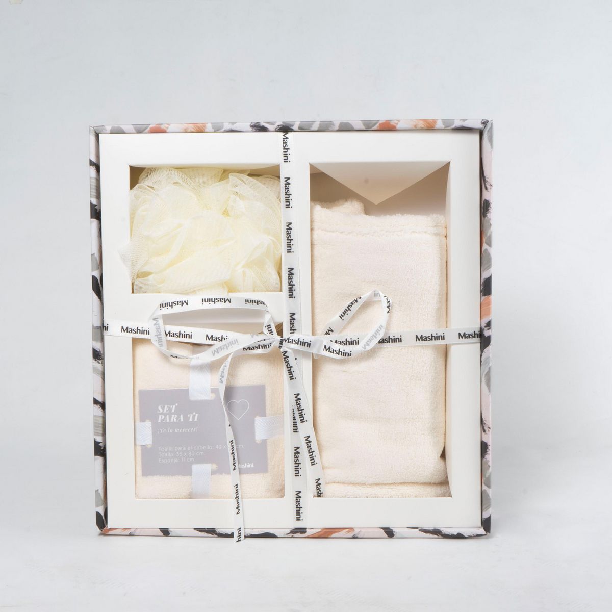 MASHINI - Set Regalable 2 Toallas mas Esponja 40x60 cm Vainilla