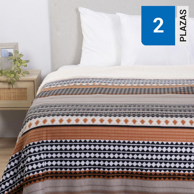MASHINI - Frazada Polar Sherpa Estampado 2 plazas Multicolor