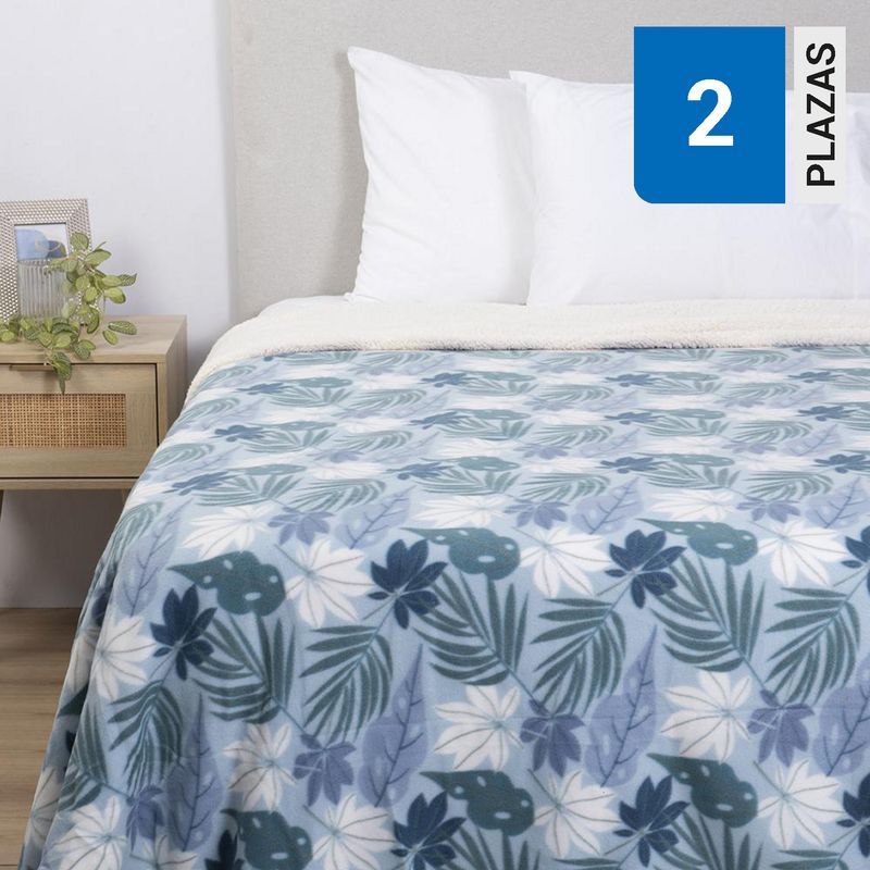 MASHINI - Frazada Polar Sherpa Estampado 2 plazas Multicolor