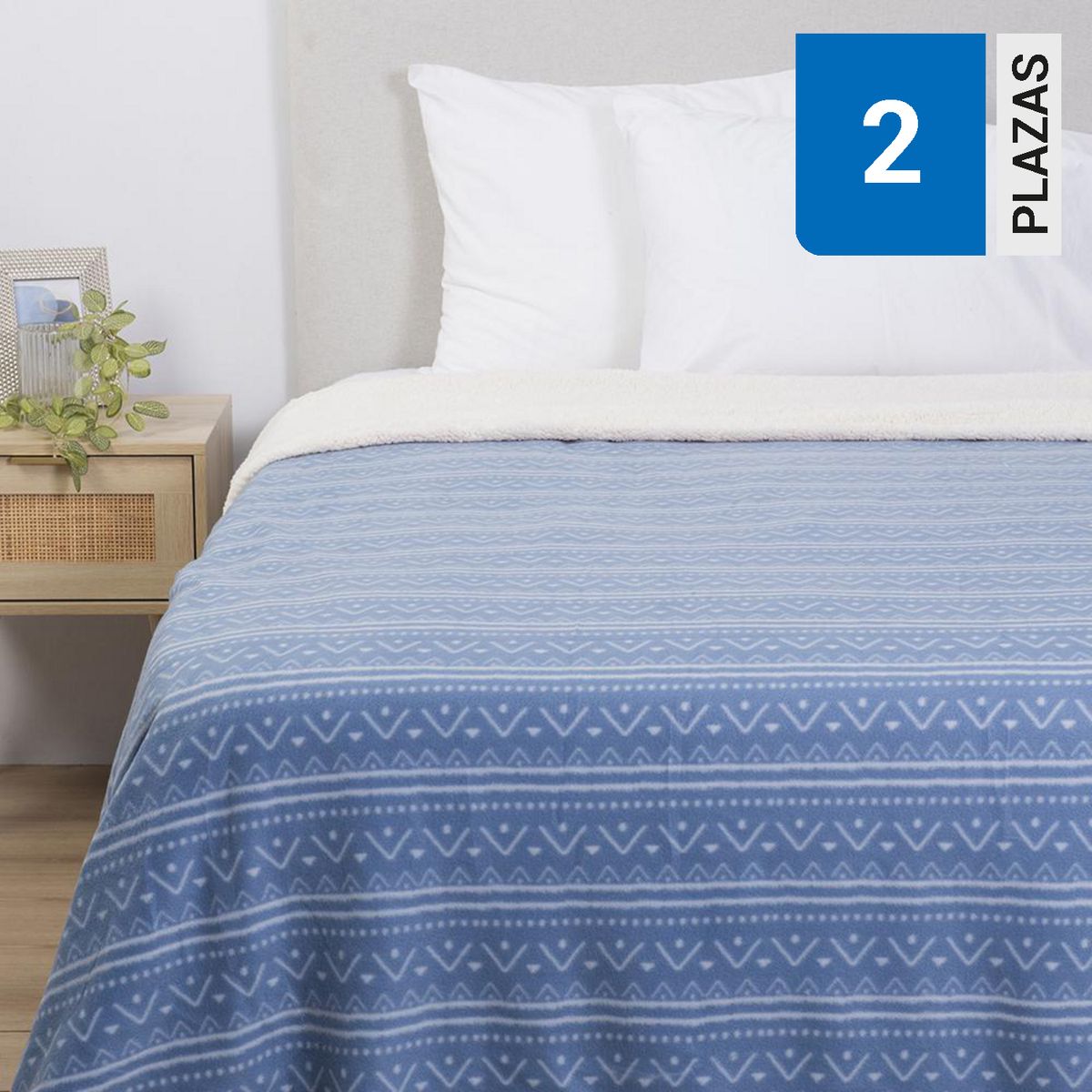 MASHINI - Frazada Polar Sherpa Estampado 2 plazas Multicolor