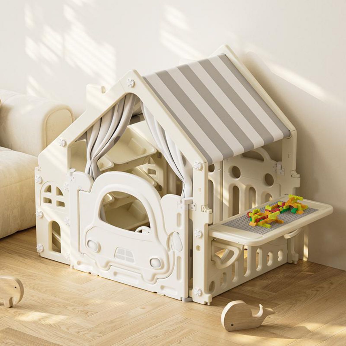 KIDSCOOL - Casa Club con Actividades 145x80x115 cm Blanco gris