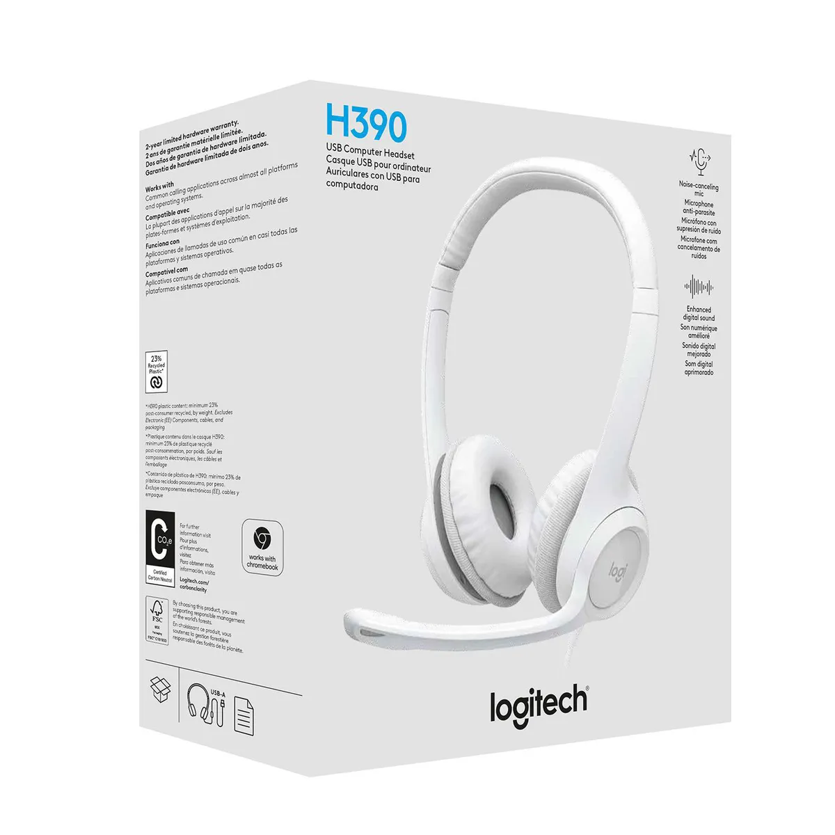 LOGITECH - Audífonos Headset USB H390 blanco